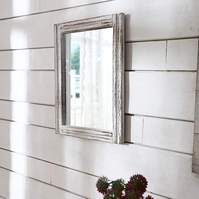 AAZZKANG Wall Mirror with Wood Framed Rustic Mirrors for Wall Rectangle Decorative for Bedroom Bathroom Living Room Entryway Farmhouse Hanging Small