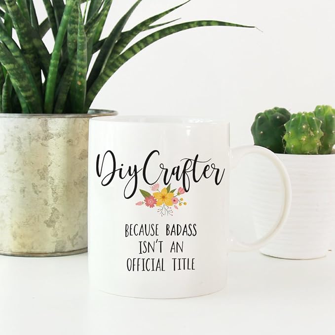 Andaz Press 11oz. Coffee Mug Gag Gift, DIY Crafter Because Badass Isn't an Official Title, Floral Graphic, 1-Pack