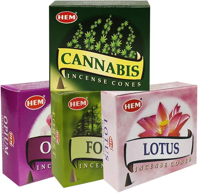 Hem Incense Cones Variety Pack #2 and Cone Incense Burner Bundle with 4 Most Liked Fragrances