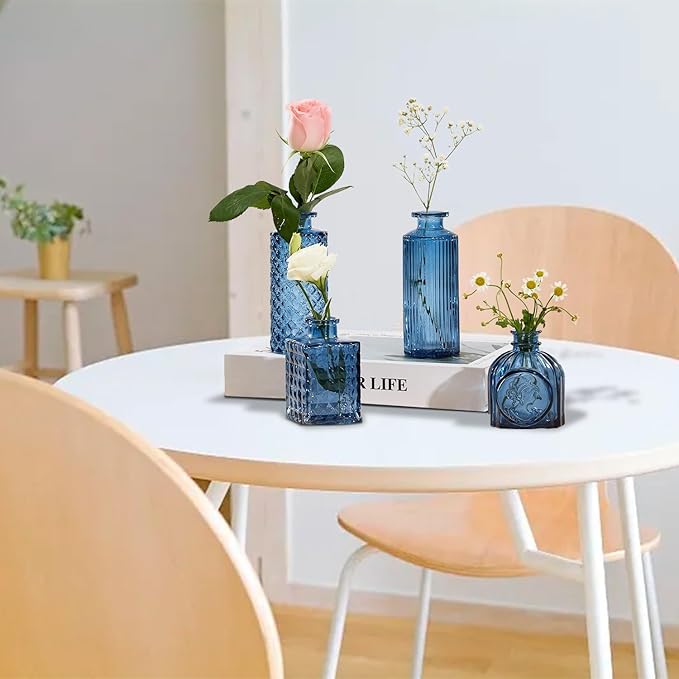 24PCS Mini Bud Vases As Wedding Centerpieces for Tables,Clear Bud Vases for Flowers,Small Flower Vases Suitable for Birthday Party,Anniversary,Wedding Reception,Baby Shower (Blue, 24PCS)