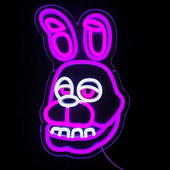 Funny Rabbit Neon Sign for Wall Decor, Anime Rabbit LED Light for Bedroom, Game room, Kids' Room, Birthday Decorations, USB Powered, Pink, Purple, 14.1 in x8.9 in