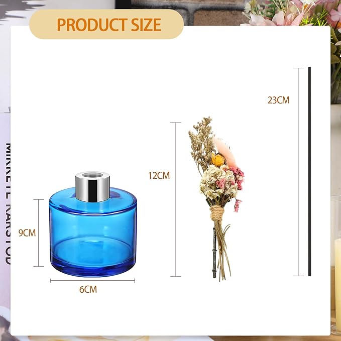 Rtteri 2 Reed Diffuser Sets Flower Oil Diffuser Sticks with Refill Empty 5oz Bottles Scent Glass for Fragrance Home Bathroom Gifts, Oil Not Included(Blue Color)