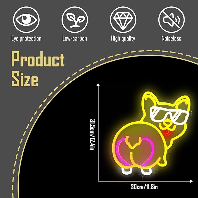 Corgi Neon Sign Corgi Decor Dog Neon Sign for Wall Decor Led Neon Light Sign Dimmable Cute Corgi Butt Neon Sign Animal Neon Light Up Sign for Bedroom Pet Shop Home Corgi Lover Gifts Cinsyarn, coloful