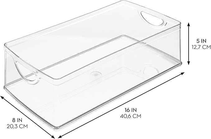 iDesign Plastic Kitchen Cabinet Storage Bins - Organizer Bins with Handles - Set of 2 - Clear