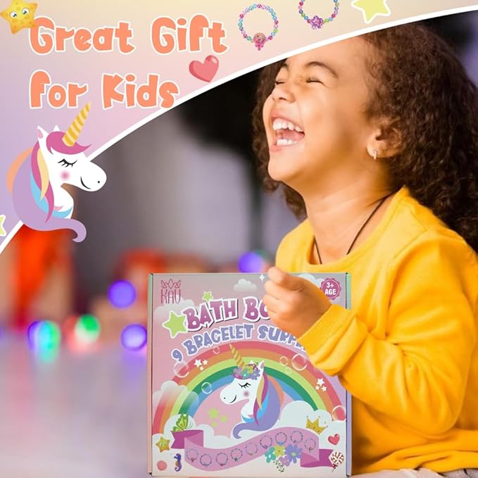 Bath Bombs for Kids Girls, KAV Surprise Bracelet Inside 9 Pcs Natural Organic Fizzy Unicorn Bathbombs, Princess Fun Bubble Kit Bath Bomb, Easter Basket Stuffers Girls, Multicolor
