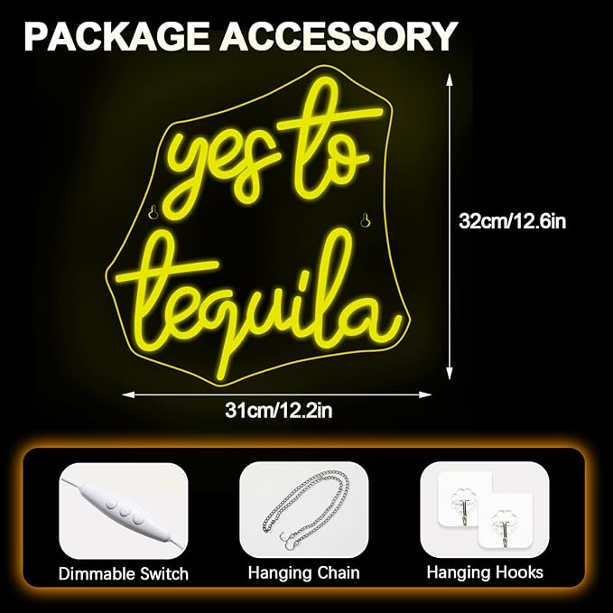 NOSUN Yes To Tequila Neon Sign Tequila Bar Sign with USB Neon Lights Bar Light Up Sign for Bar Party Men Cave Home Pub LED Bar Sign Gifts for Men/Women 12.6 * 12.2inches