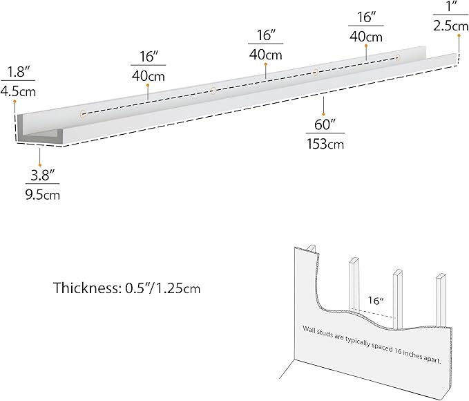 Wallniture Denver 60" White Long Floating Shelves, Wall Bookshelf for Kids Room, Picture Ledge Shelf, Wall Shelves, Set of 2