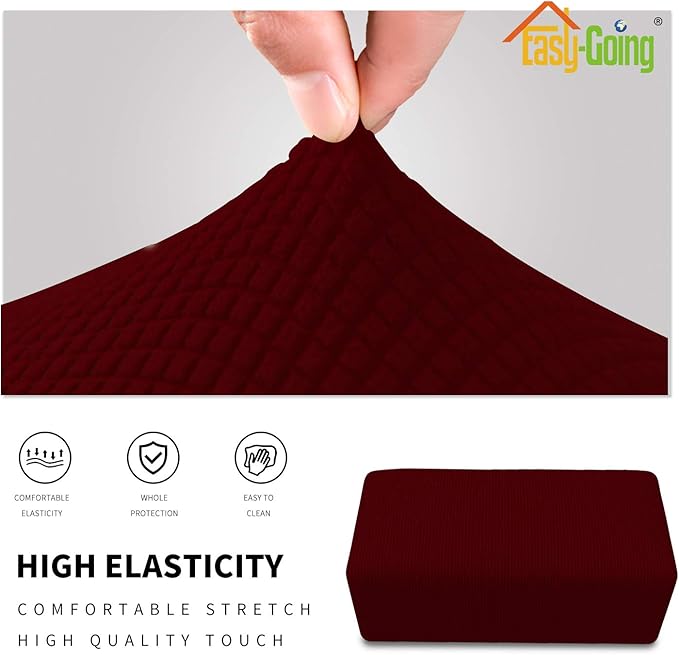Easy-Going Stretch Ottoman Cover Folding Storage Stool Furniture Protector Soft Rectangle slipcover with Elastic Bottom (Large, Wine)