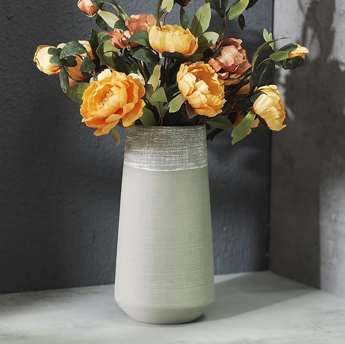 Hosley Set of 2 Ceramic Vases 10-Inch High Grey Mixed Color Modern Home Decor Accent for Stylish Interior Design and Floral Arrangements