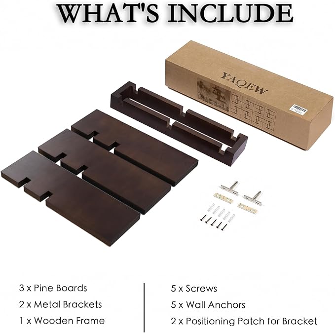 Variable Wood Floating Shelves Set of 3, Wall Cube Shelves 28.35" Max, Wall Shelves for Living Room Bathroom Bedroom - Dark Walnut Color - 28.35" x 23" x 5.9" Max
