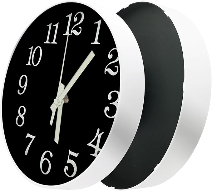 JoFomp Glow in The Dark Clock, 12" Non-Ticking Silent Luminous Wall Clock, Battery Operated Modern Quartz Clocks, Easy to Read for Home Kitchen Office Bedroom