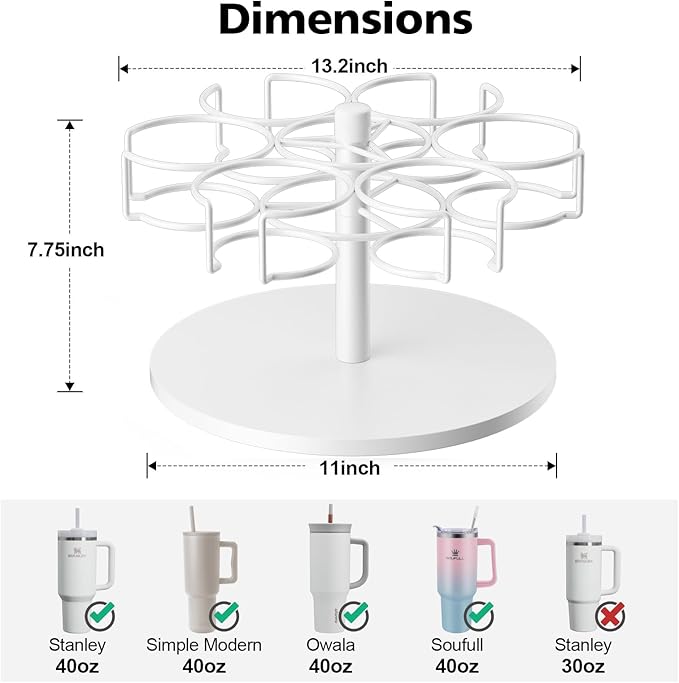 Water Bottle Organizer for Stanley 40 oz, Rotating Stanley Cup Organizer Holder, Tumbler Organizer Holder, Stanley Cup Accessories, Easy to Install, White๏ผPatented Product๏ผ