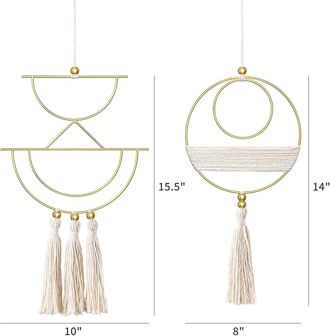 Mkono 2 Pcs Small Macrame Wall Hanging Boho Decor Cute Home Art Ornament with Gold Metal Ring for Bedroom Living Room Nursery Bathroom, 15''H x 10''W and 14''H x 8''W, Small