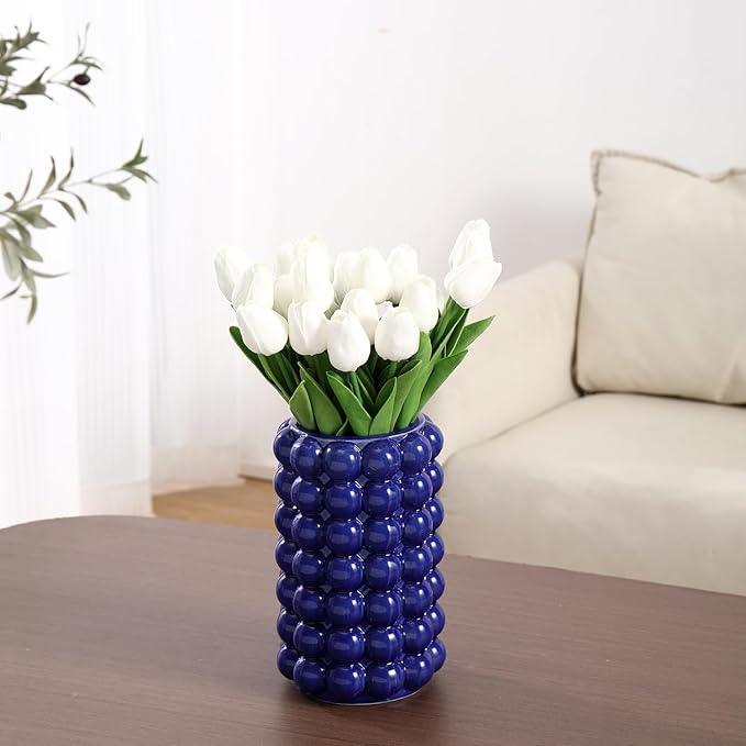 Bubble Vase, Blue Ceramic Vase, Short Vase, Ceramic Flower Vase, Modern Vase, Decorative Vase for Decor, Tall Bubble Vase for Living Room, Wedding, Entryway, Mantel, Office, 8.5 Inches
