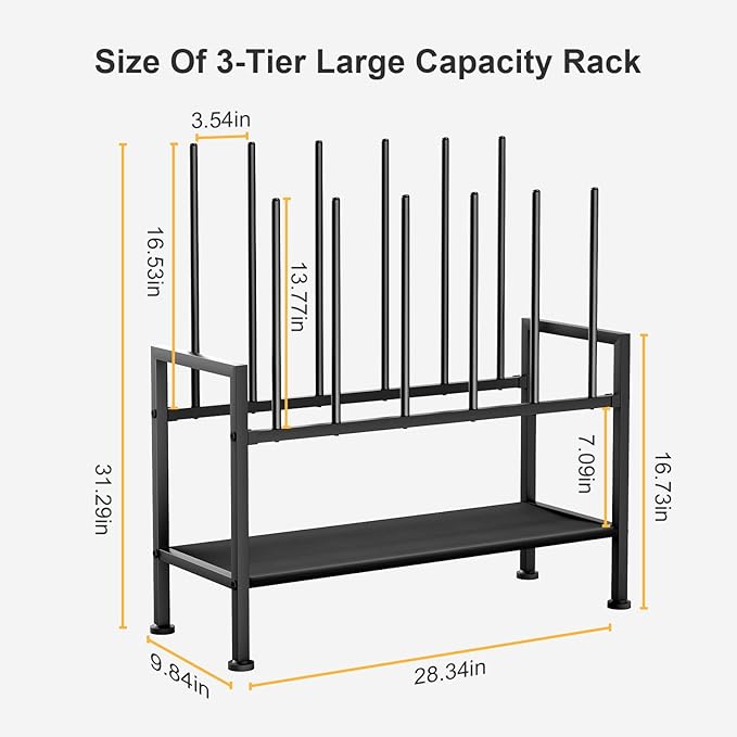 DIMJ Free Standing Shoe Racks - 3-Tier Boot Rack, Black Metal Storage Organizer for Tall Boots, Sneakers, Closet Organizer, Multiuse Shoe Rack, Fits 6 Pairs
