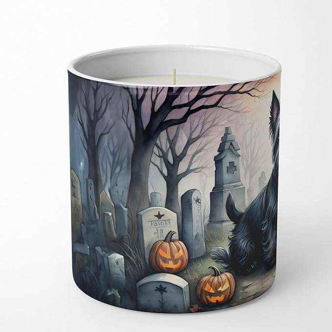 Caroline's Treasures DAC2051CDL Scottish Terrier Spooky Halloween Decorative Soy Candle Nature Soy Wax Essential Oil Home Decor Ideal for Bedroom Kitchen Bath Office Gift, 10 oz