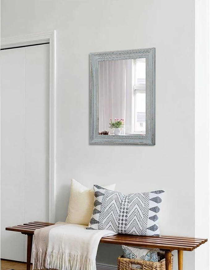 Rectangle Wooden Mirror with Framed Retro Hanging Mirrors Large 20"x16" for Bathroom Bedroom Living Room Home Entryway