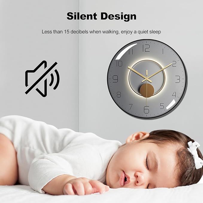 Ergocar Silent Modern Metal Wall Clock - Art Deco Style, Non-Ticking for Living Room, Bedroom, Office, Study Room