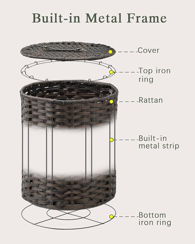 Laundry Hamper with Lid Wicker Laundry Hamper Round 26.5 Gal (100 L) Laundry Basket Handwoven Rattan Laundry Basket with Removable Bag Handles 2 Mesh Bags for Living Room Bedroom Brown