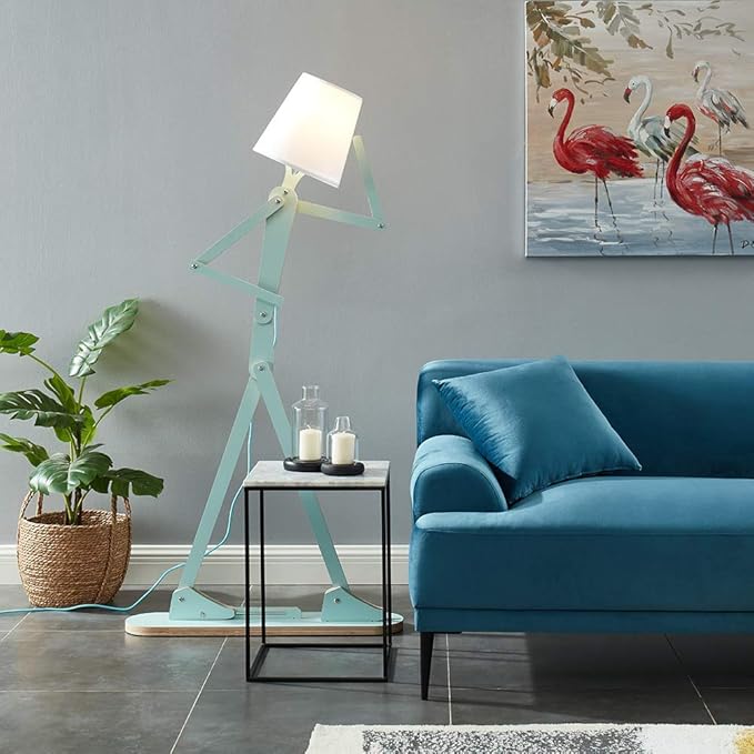Cool Tall Decorative Floor Lamp Unique Aqua Blue Color Standing Adjustable Corner Reading Wood Lights for Living Room Kids Bedroom Office - LED Bulb Included (Green)