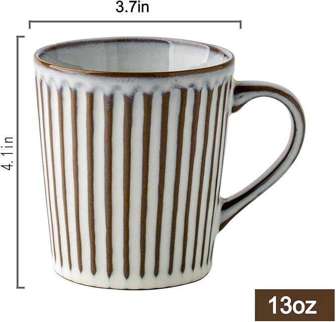 13oz Vintage Ceramic Coffee Mugs,Embossment Mugs,Tea Cups with Handle for Office and Home, Coffee Cups for Men and Women, Dishwasher and Microwave Safe. (Grey)