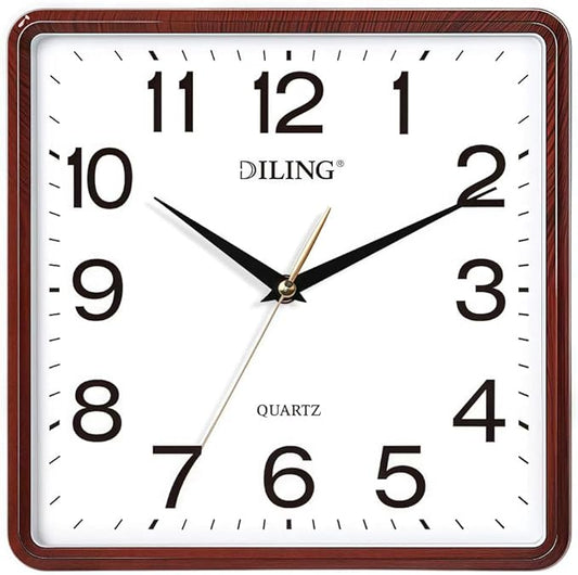 Square Wall Clock 10 Inch Silent Non Ticking Quality Quartz Analog Battery Operated Office Living Room Bedroom Kitchen or Study Decor (Red)