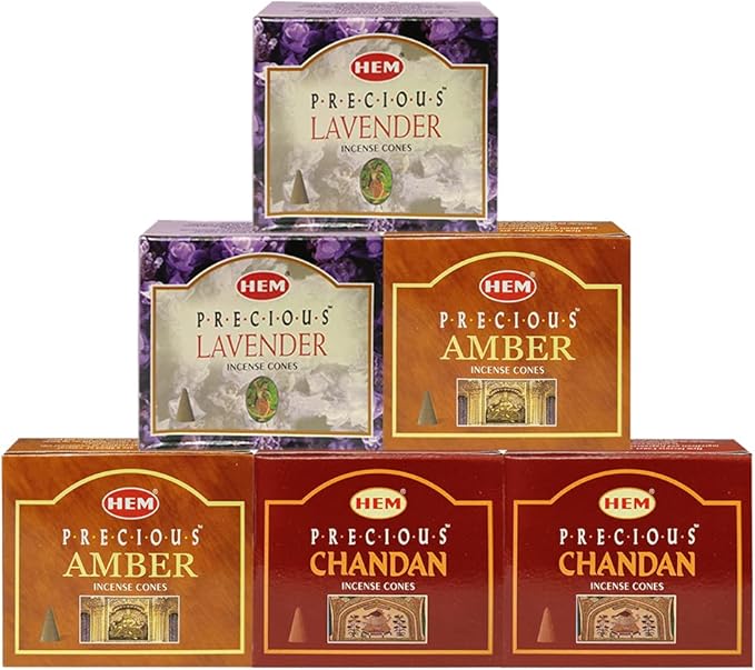 Lavender Amber Chandan Incense Cones & Holder Bundle Variety Pack From Hem Trumiri Insense Insence