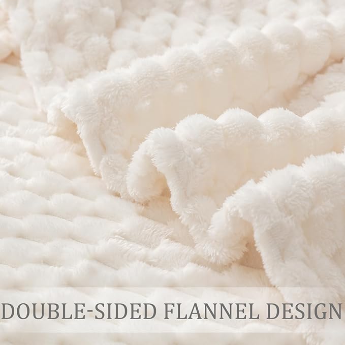 Exclusivo Mezcla Queen Size Soft Fleece Blanket, 90x90 Inches Stylish Jacquard Velvet Blanket for Bed, Fuzzy Cozy Lightweight for All Season, Ivory