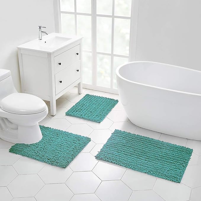 Walensee Large Bathroom Rug Non Slip Bath Mat (72x24 Inch Turquoise) Water Absorbent Super Soft Shaggy Chenille Machine Washable Dry Extra Thick Perfect Absorbant Best Plush Carpet for Shower Floor