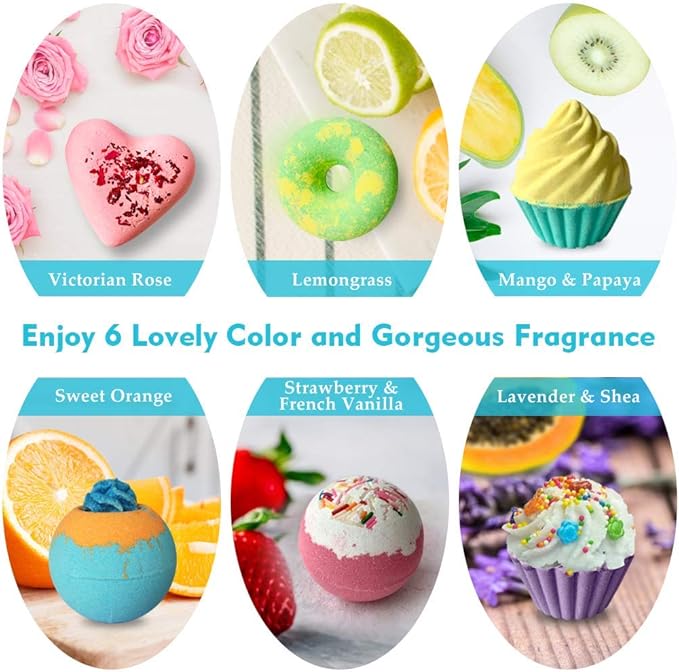 Aofmee Bath Bombs, 6pcs Bubble Bath Bomb for Girls, Handmade Fizzies Bathbombs for Women, Natural Organic Kids Spa Kit, Non Toxic Bath Kit for Teens, Gift Set for Birthday Christmas Easter