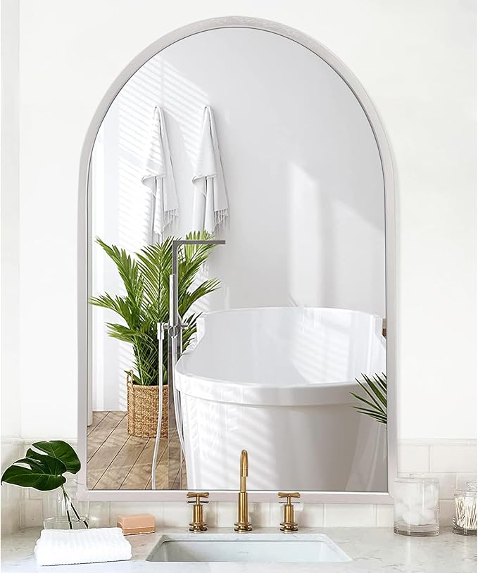 Arch Bathroom Mirror, 36"x24" Large Metal Frame Wall Mounted Mirror Silver Vanity Wall Mirror for Bedroom, Entryway, Living Room Vanity