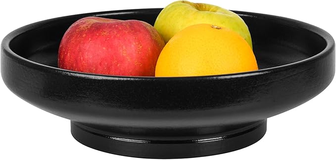 Ceramic Fruit Bowl for Kitchen Counter, 10.2" Large Modern Pedestal Bowl for Table Countertop, Footed Decorative Bowl for Home Decor (Black)