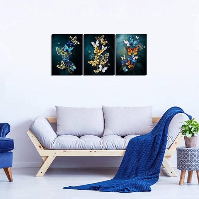 Living Room Wall Decor Canvas Wall Art for Bedroom Bathroom wall painting Artwork Blue background Abstract butterfly pictures office wall decorations for kitchen 3 Panels Modern fashion family decor