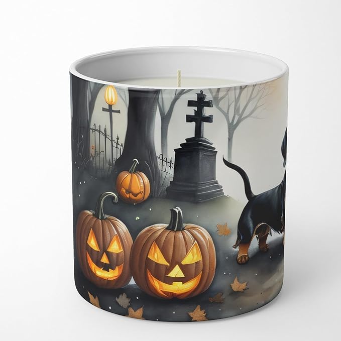 Caroline's Treasures DAC2037CDL Dachshund Spooky Halloween Decorative Soy Candle Nature Soy Wax Essential Oil Home Decor Ideal for Bedroom Kitchen Bath Office Gift, 10 oz