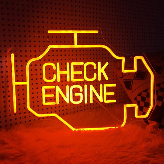 Large Neon Sign,Check Engine Light Neon Signs for Wall Decor,LED Neon Sign for Auto Repair Shop Garage Room Man Cave with Dimmable Switch,USB Powered,Auto Repair Shop Workshop,Birthday or Party Gift (19x14in)