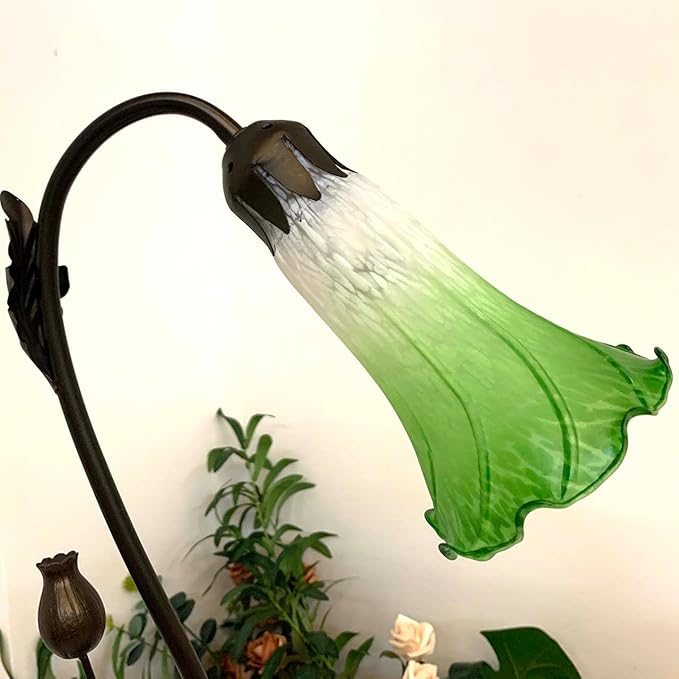 Bieye L10855 Lily Flower Blown Glass Accent Table Lamp for Living Room Bedroom Decoration (1-Light, Green)