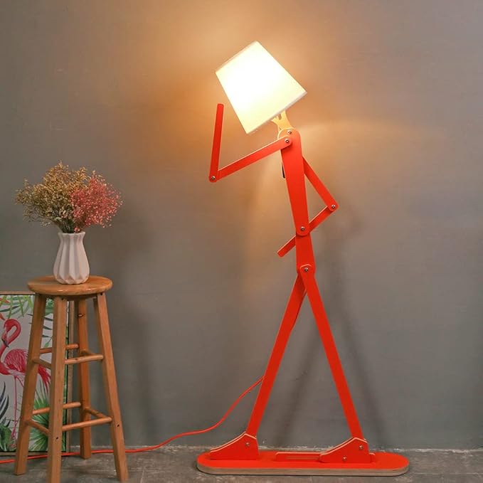 Cool Creative Floor Lamps Wood Tall Decorative Corner Reading Standing Swing Arm Light for Living Room Bedroom Office Farmhouse Kids Gift Idea- with LED Bulb (Oran Orange)