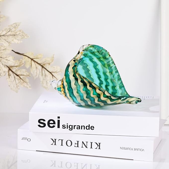 Blown Glass Conch Decorative Sculpture, Modern Glass Art - Conch Shell Decorative Statue, Shell Sculpture for Dining Table, Entryway, Coffee Table, Living Room, Kitchen, Shelf Filler.