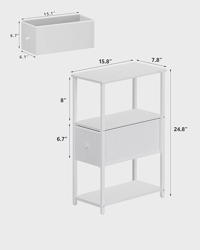 TUTOTAK Set of 2 Small Narrow End Table, Side Table, Nightstand with Cloth Drawer, Couch Table, for Living Room, Bedroom, Bedside, White TB01BW057