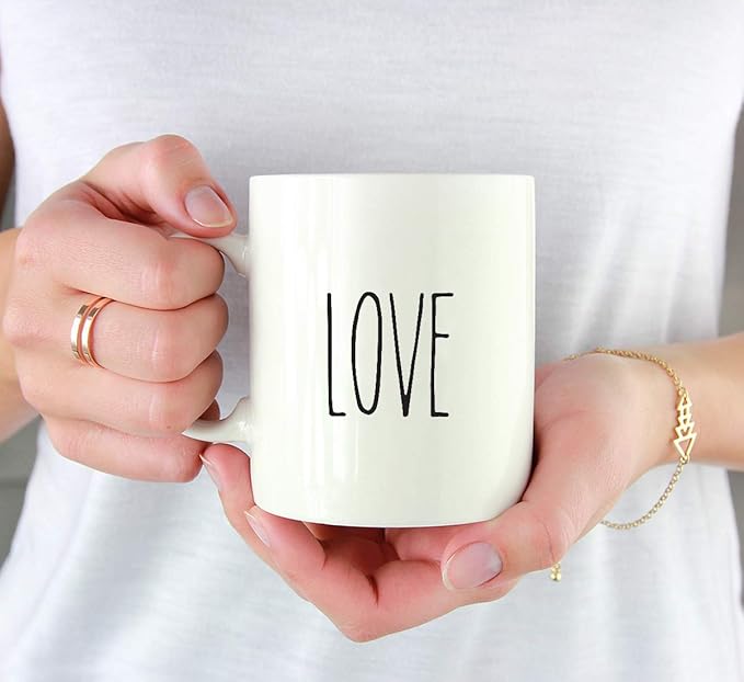 Andaz Press Simple Rustic Farmhouse Kitchen Decor 11oz. Ceramic Coffee Tea Mug, Love, 1-Pack, Includes Gift Box, Minimalist Birthday Idea