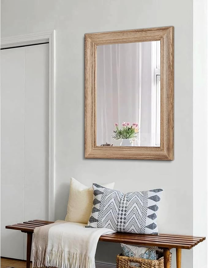 Rustic Mirror with Wood Frame Rectangular Mirrors for Wall Decorative for Bathroom Bedroom Living Room Home Entryway Large 26"x18"