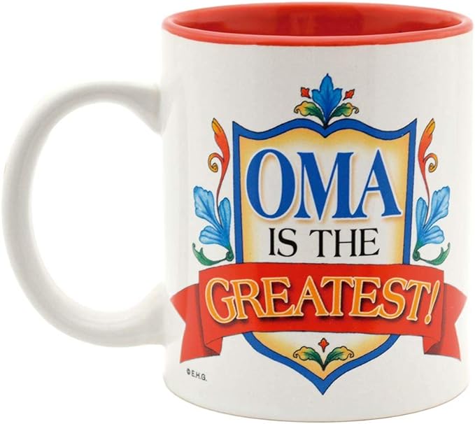 Essence of Europe Gifts Oma is the Greatest Shield Design Gift for German or Dutch Grandma Ceramic Coffee Mug by E.H.G | 12 oz