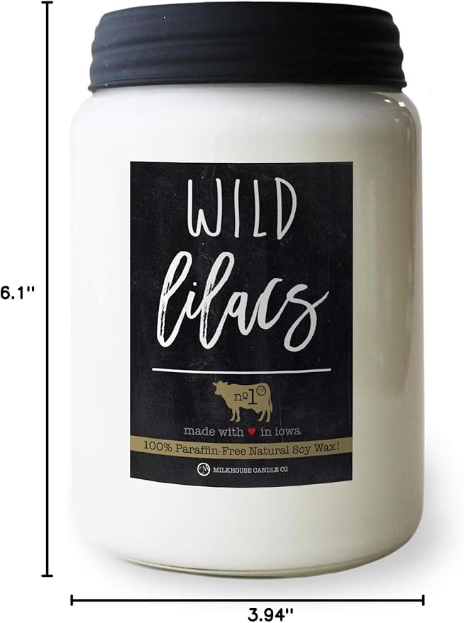 Milkhouse Candle Company - Wild Lilacs - 26oz Beeswax and Soy Candles - Farmhouse Collection - 100% Natural, Paraffin Free, with Premium Fragrance Oil, Glass Jars with Lids