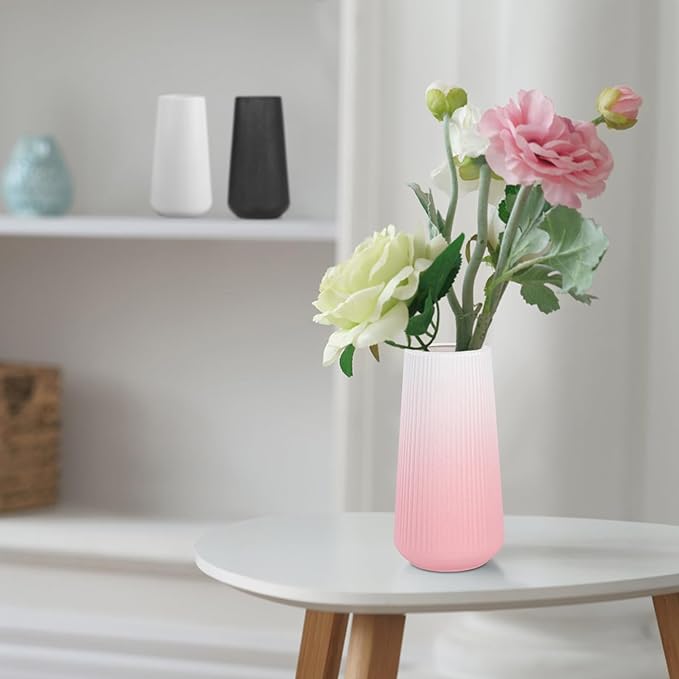 Gradient Pink Ceramic Vase, GUKJOB Small Cute Flower Vase for Pampas Grass, Home, Living Room, Dining Table, Farmhouse, Office Decor, Bedroom, Table, and Kitchen Shelf (Gradient Pink)
