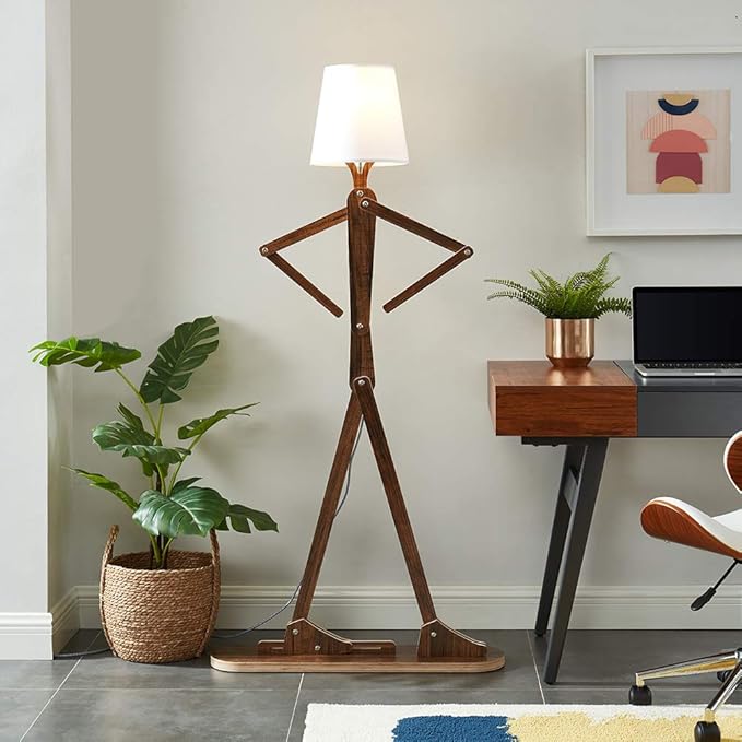 Cool Decorative Tall Floor Lamp Wood Swing Arm Standing Corner Reading Lights for Kids Bedroom Living Room Farmhouse - LED Bulb Included (Teak)