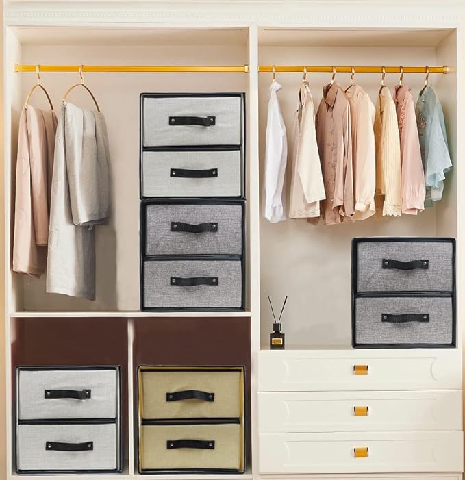 Linen Closet Organizer and Storage, Fabric Storage Drawer Organizer with 2 Drawers for Underwear, Sock, Bra, Small Items, 121212 INCH (Gray)