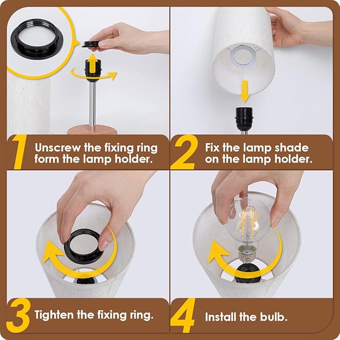 Yarra-Decor Bedside Lamp with USB A+C Charging Ports Set of Two - Touch Control Table Lamp for Wood 3 Way Dimmable Nightstand Lamp with Round Flaxen Fabric Shade (LED Bulb Included) (Y4-2 Pack)