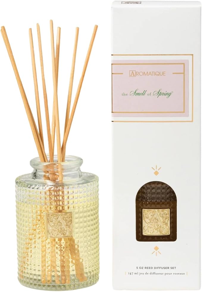 Aromatique The Smell of Spring Reed Diffuser | Home Fragrance Long Lasting Living Room Air Freshener Aromatherapy Deodorizer Oil Nonstop Freshness Notes of Hyacinth, Jasmine, Rose, Vanilla 5oz
