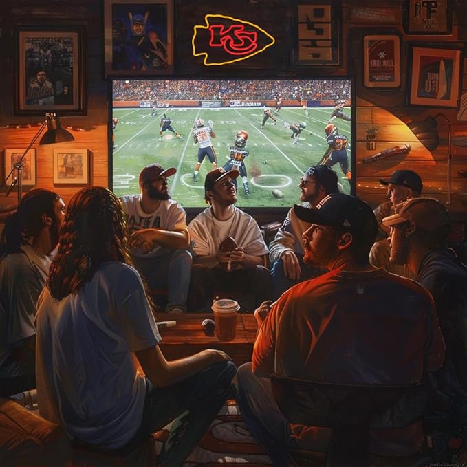 Football Rugby Sports Neon Sign Suitable for Chiefs KC Logo for Wall Decor USB Powered Dimmable Led Light Up Signs for Game Room Men Cave Home Bar Decor Birthday Xmas Gifts for Kids Fans