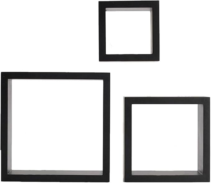 MELANNCO Floating Wall Square Cube Shelves for Bedroom, Living Room, Bathroom, Kitchen - Wood, Set of 3, Black, 5007043